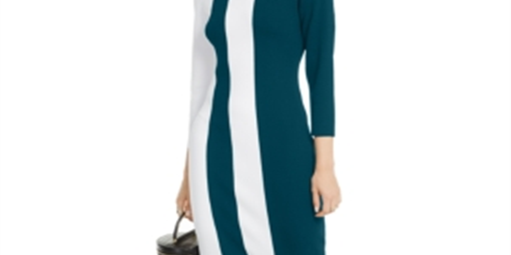 INC International Concepts Women's Colorblocked Sweater Dress Teal/Black Size Petite S/M