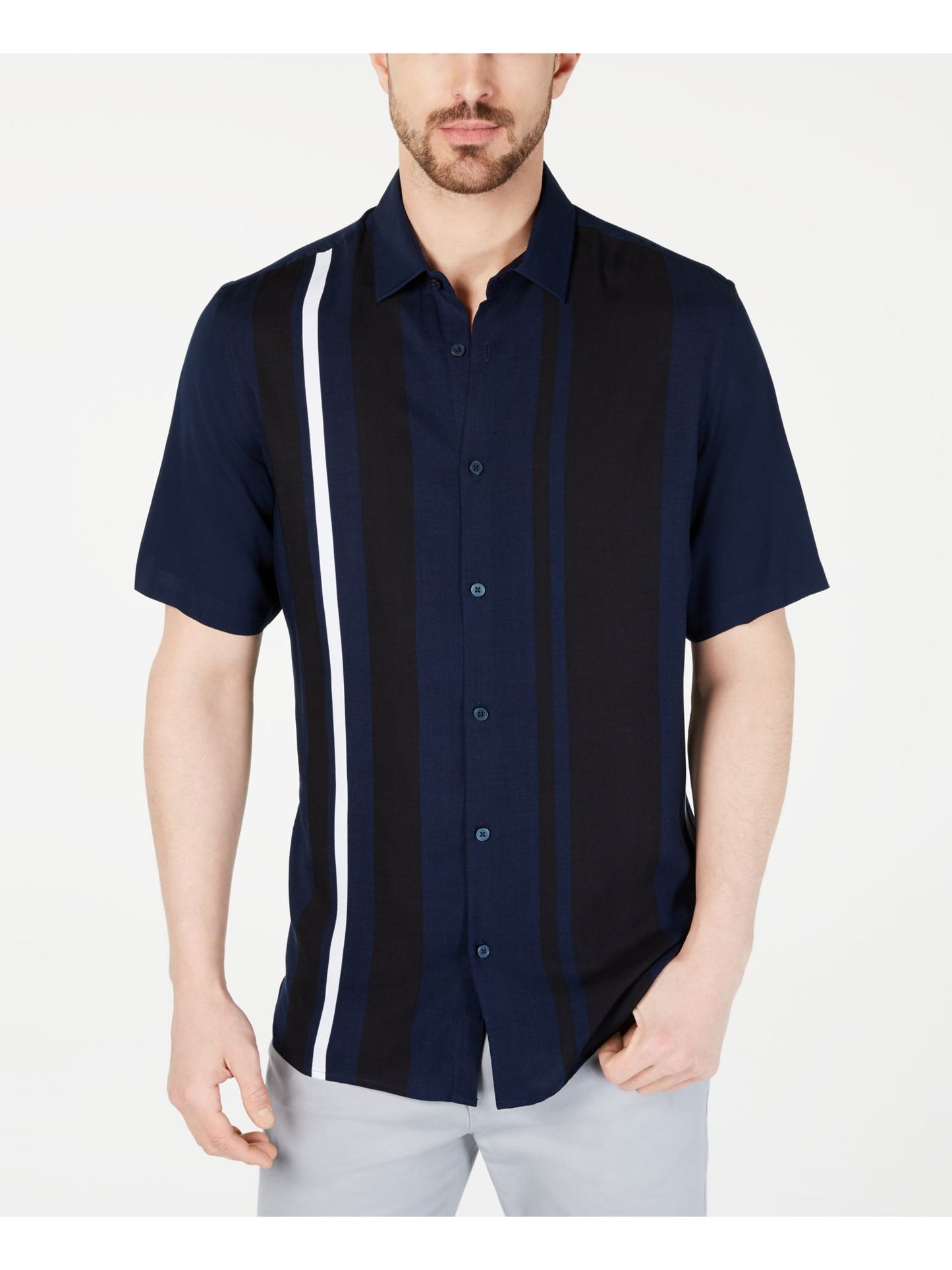 Alfani Men's Collared Classic Fit Dress Shirt Blue Size Small