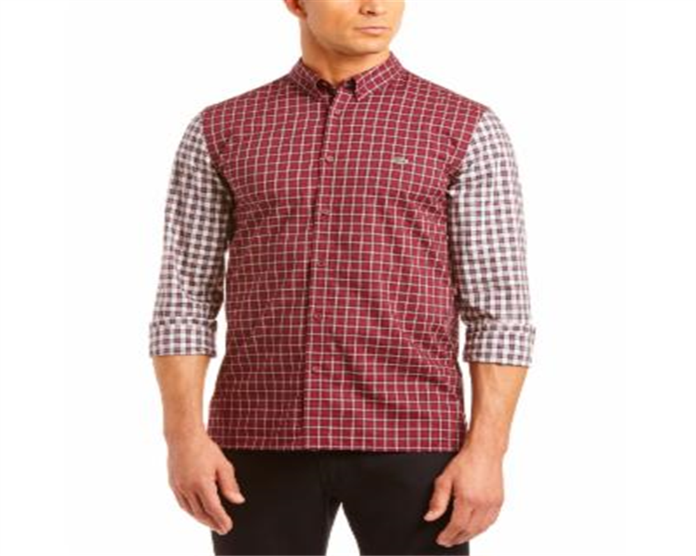 Lacoste Men's Button Down Shirt Plaid Regular Fit Red Size 42