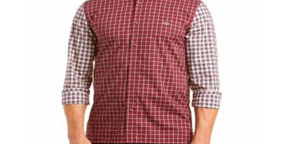 Lacoste Men's Button Down Shirt Plaid Regular Fit Red Size 42