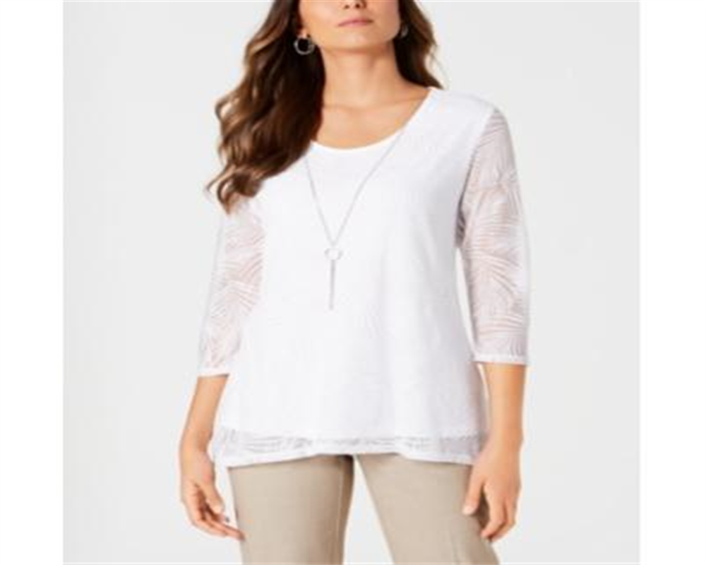 JM Collection Women's Overlay Necklace Top White Size Petite Medium