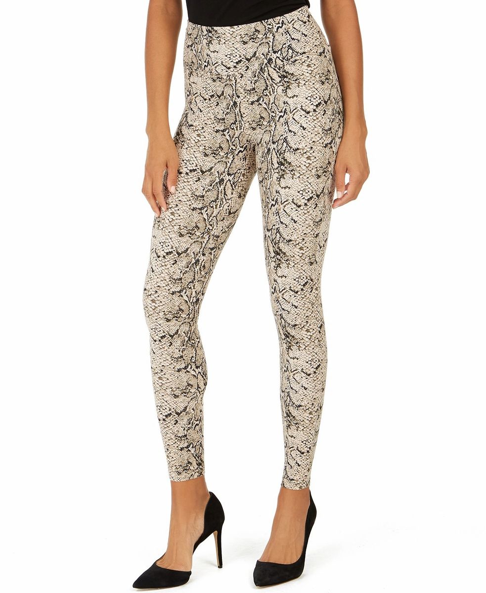 INC International Concepts Women's Shaping Knit Full Length Snakeskin Leggings  Black -Beige Size S