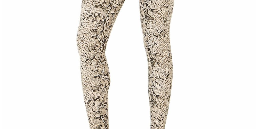 INC International Concepts Women's Shaping Knit Full Length Snakeskin Leggings  Black -Beige Size S