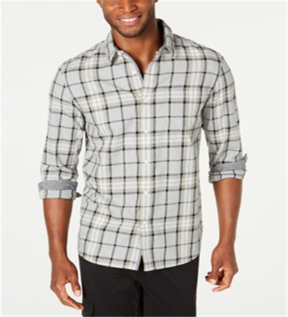 American Rag Men's Plaid Button Down CollarShirt Gray Size Medium