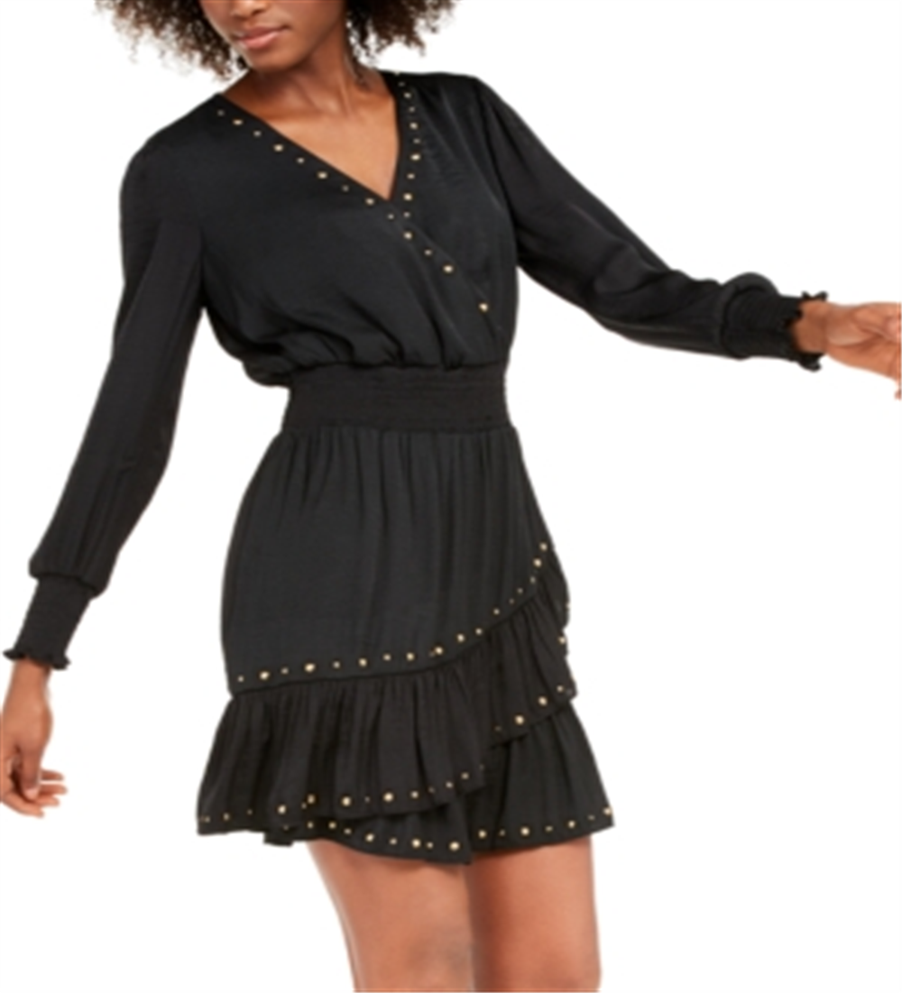 INC International Concepts Women's Studded Smocked Dress Black Size Petite Small