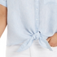 Charter Club Women's Linen Tie Front Button up Shirt Blue Size XX-Large