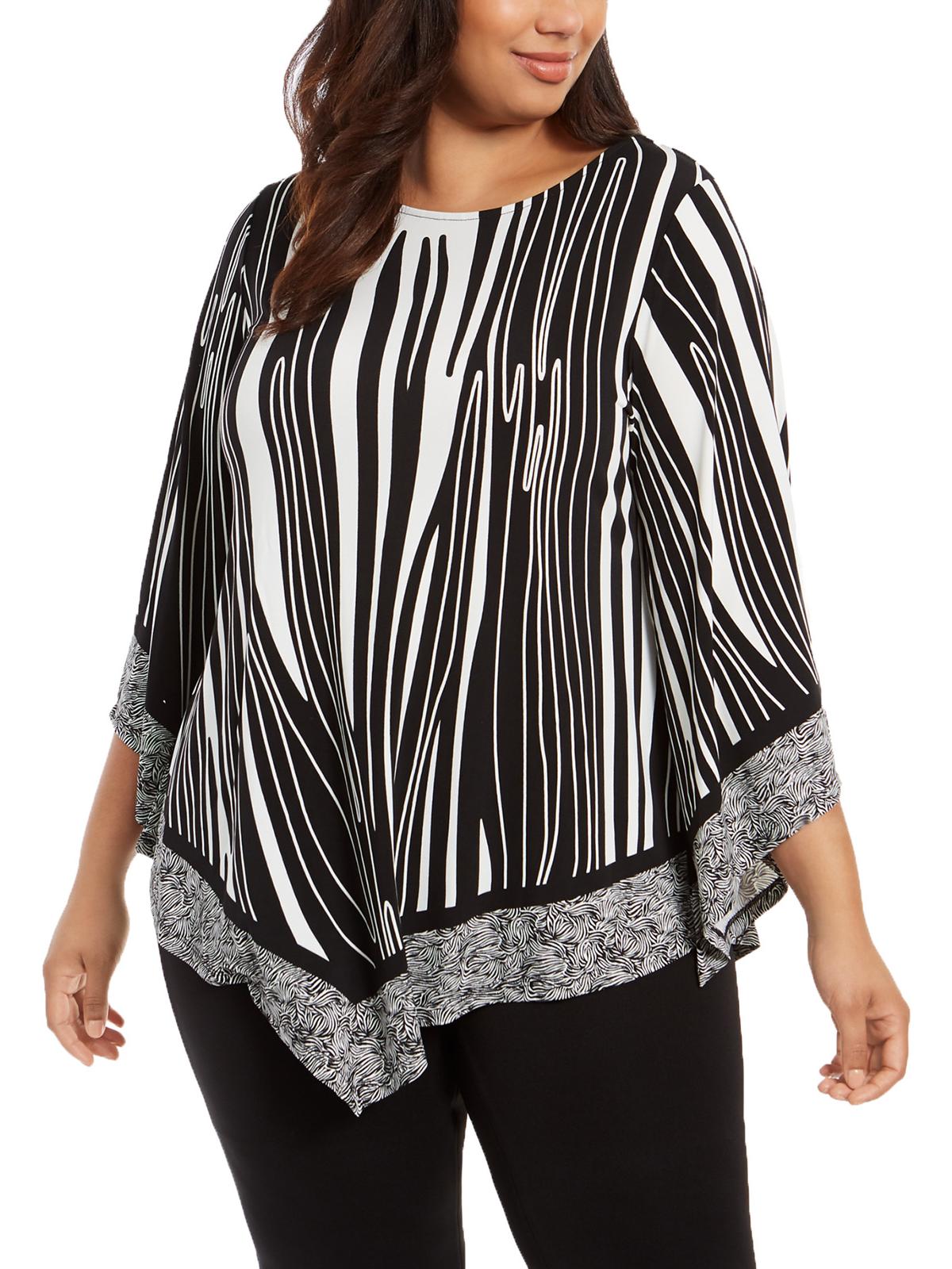 Alfani Women's Plus Asymmetric Animal Print Top Black Size 1X