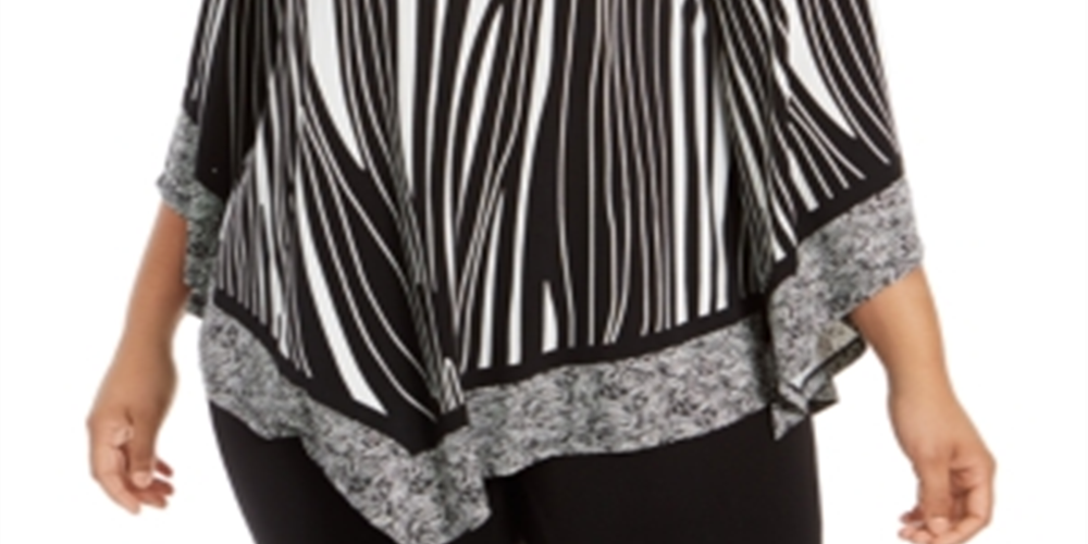 Alfani Women's Plus Asymmetric Animal Print Top Black Size 1X