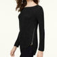 INC International Concepts Women's Waffle Knit Side Zip Tunic Sweater Black Size Petite S/M
