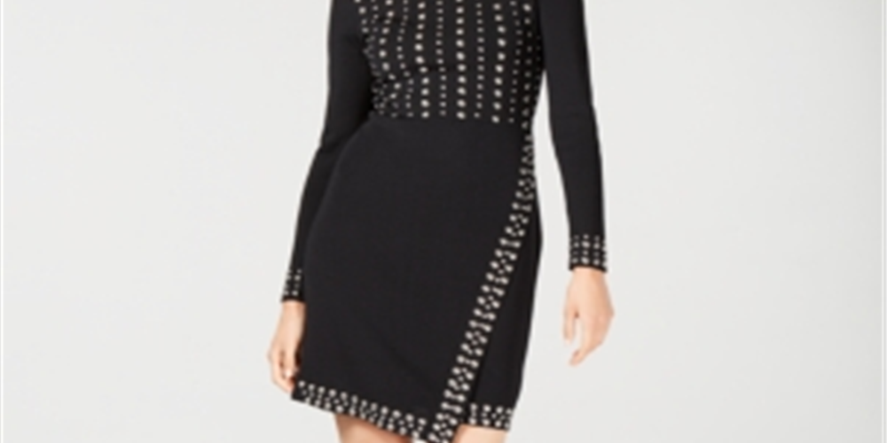 INC International Concepts Women's Studded Sweater Dress Black Size X-Small