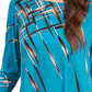 Alfani Women's Teal Patterned 3/4 Sleeve Jewel Neck Top Navy Size Petite Small