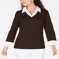 Karen Scott Women's Layered Look Cotton Top Brown Size Petite Medium