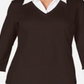 Karen Scott Women's Layered Look Cotton Top Brown Size Petite Medium