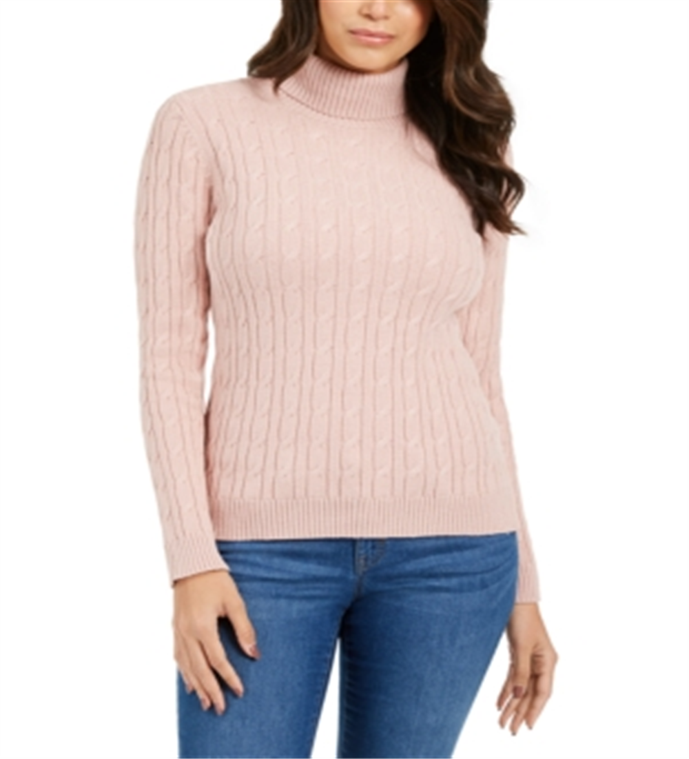 Charter Club Women's Cable Knit Turtleneck Sweater Blush Size Petite S