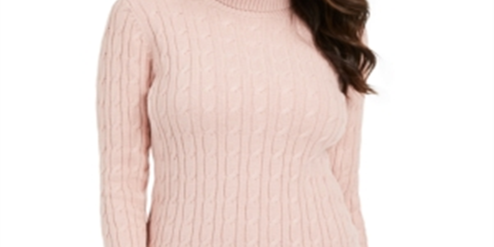 Charter Club Women's Cable Knit Turtleneck Sweater Blush Size Petite S