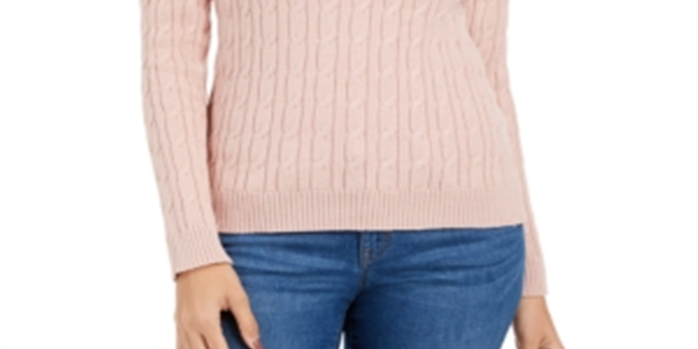 Charter Club Women's Cable Knit Turtleneck Sweater Blush Size Petite S