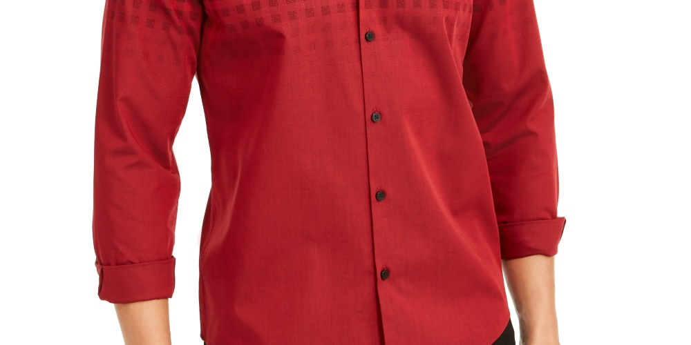 Alfani Men's Classic Fit Ombre Buffalo Check Shirt  Red Size XXX-Large