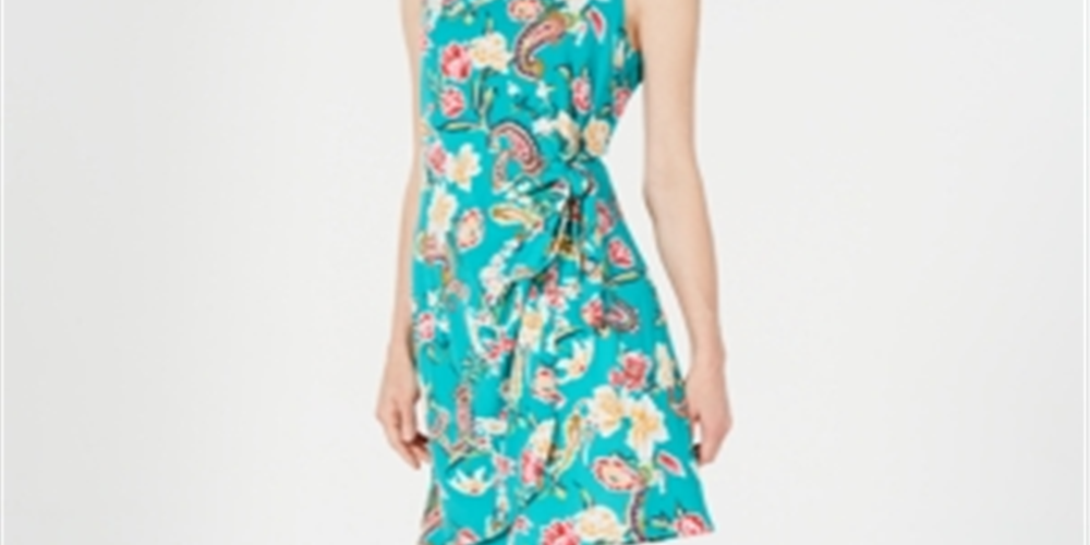 Robbie Bee Women's Floral Sleeveless Scoop Neck Above the Knee Sheath Dress -Green Size Petite Medium