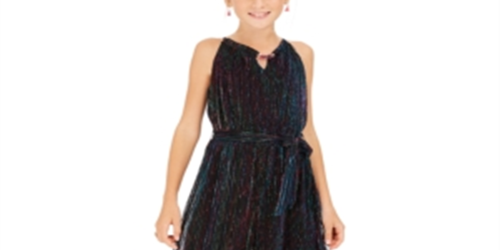 Sequin Hearts Big Girl's Metallic Stripe Jumpsuit Blue Size Small