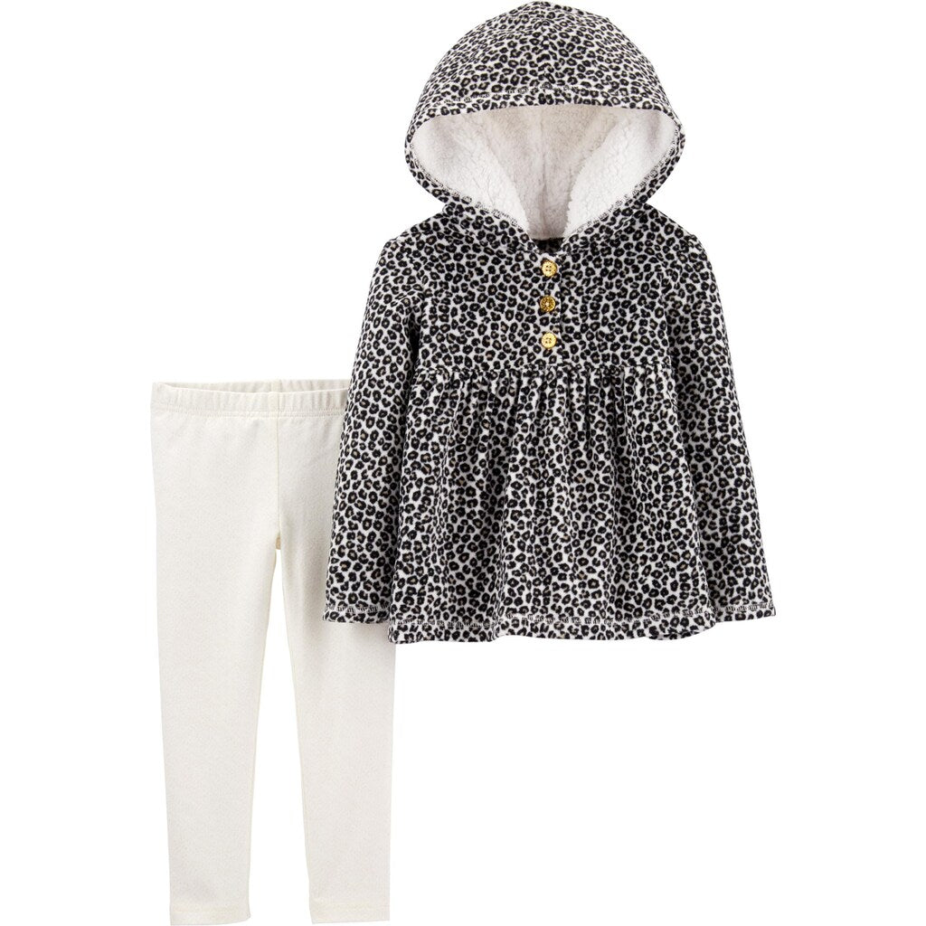 Carter's Toddler Girl's 2 Pc Animal Print Hoodie & Leggings Set Black White  Size 5T