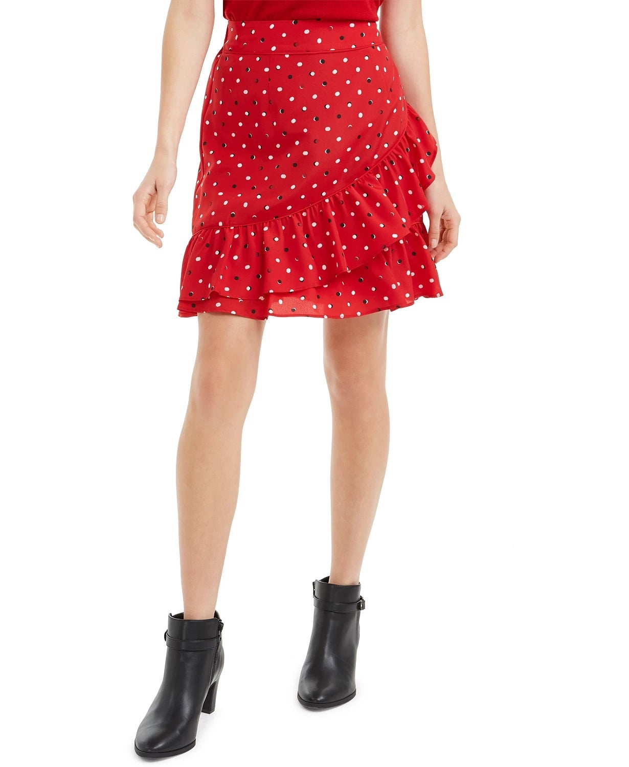 Maison Jules Women's Ruffled Polka Dot Short Ruffled Skirt Red Size XX-Small