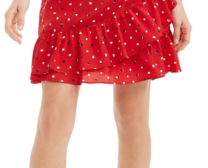 Maison Jules Women's Ruffled Polka Dot Short Ruffled Skirt Red Size XX-Small