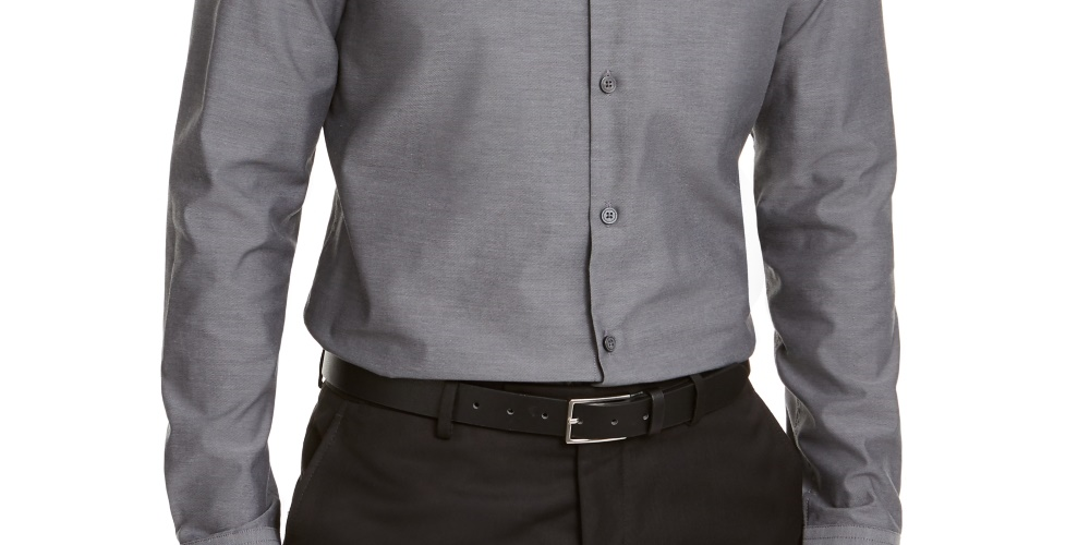 Alfani Men's Vince Collared Stretch Button-Down Shirt Gray Size XX-Large