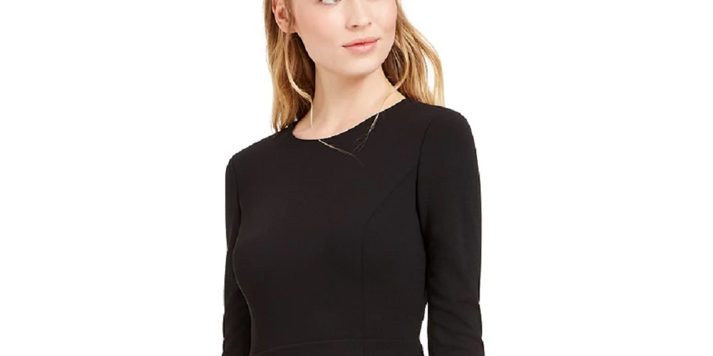 Calvin Klein Women's Faux-Fur-Cuff Fit & Flare Dress Black Size 6