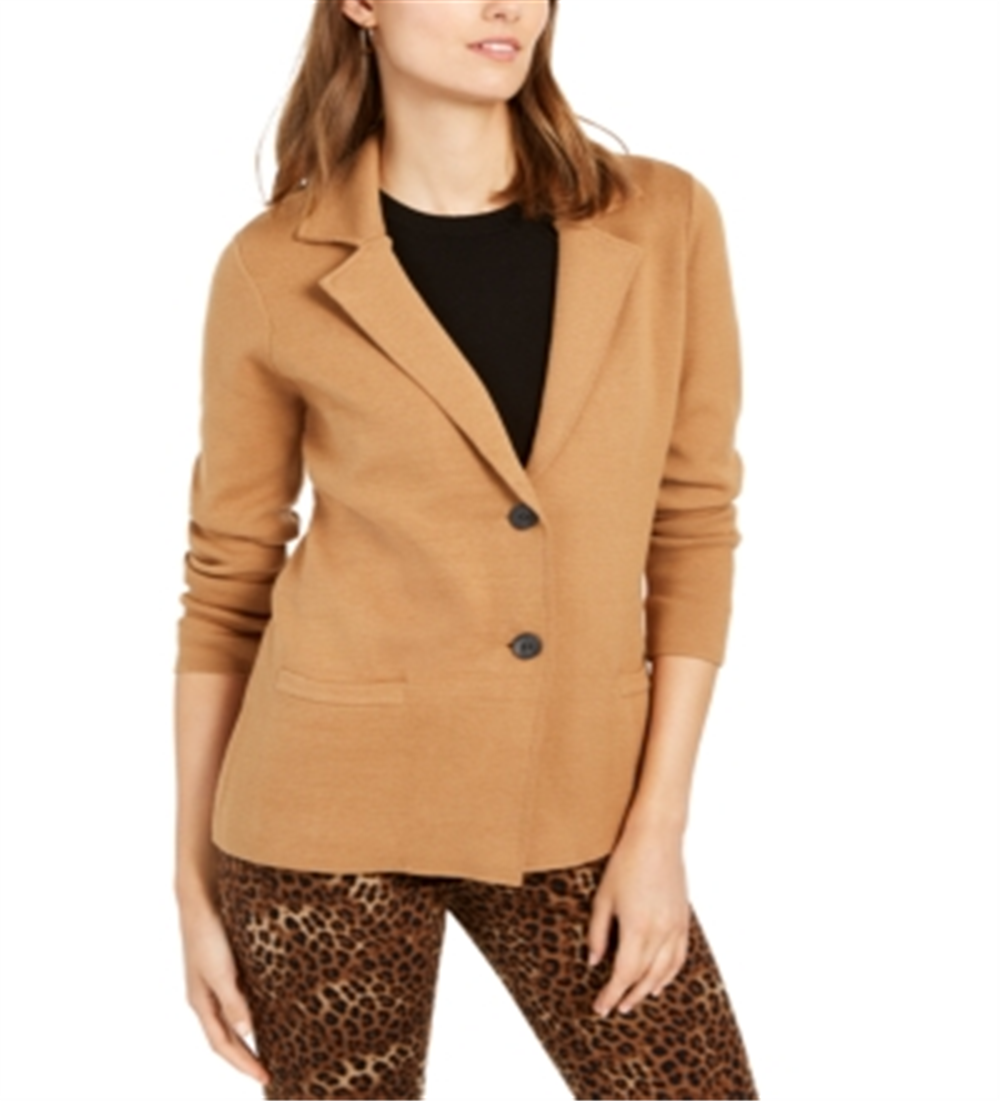Charter Club Women's Cotton Sweater Blazer Brown Size Petite Small