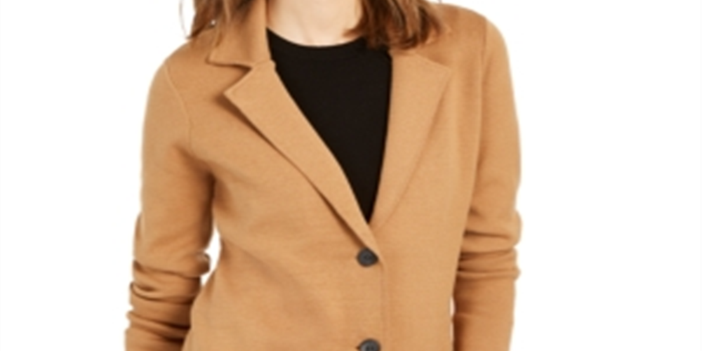 Charter Club Women's Cotton Sweater Blazer Brown Size Petite Small
