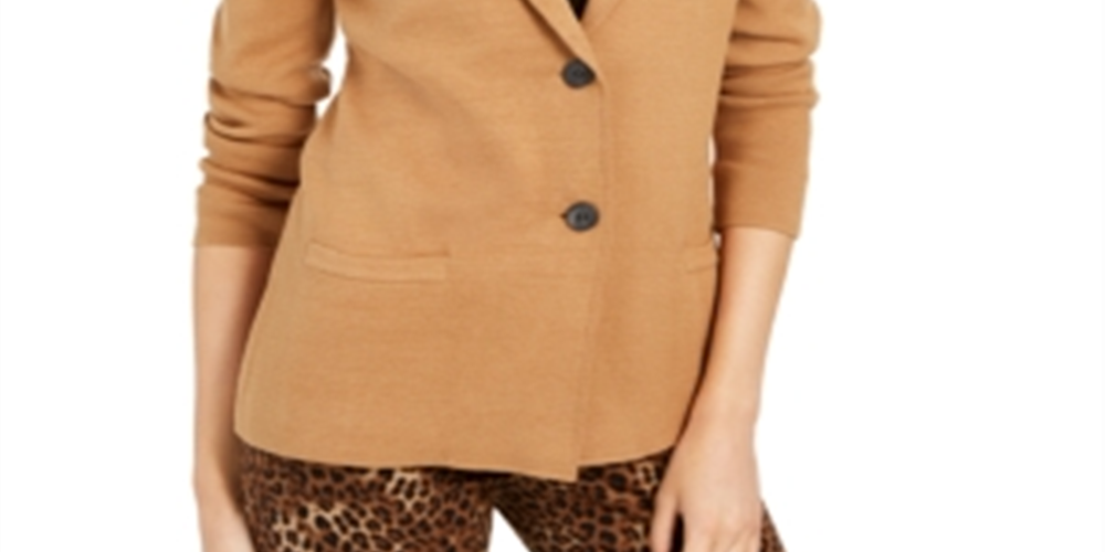 Charter Club Women's Cotton Sweater Blazer Brown Size Petite Small