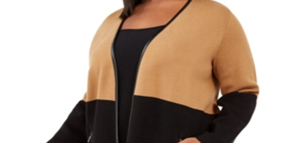 Charter Club Women's Plus Milano Two Tone Cardigan Brown Size 0X