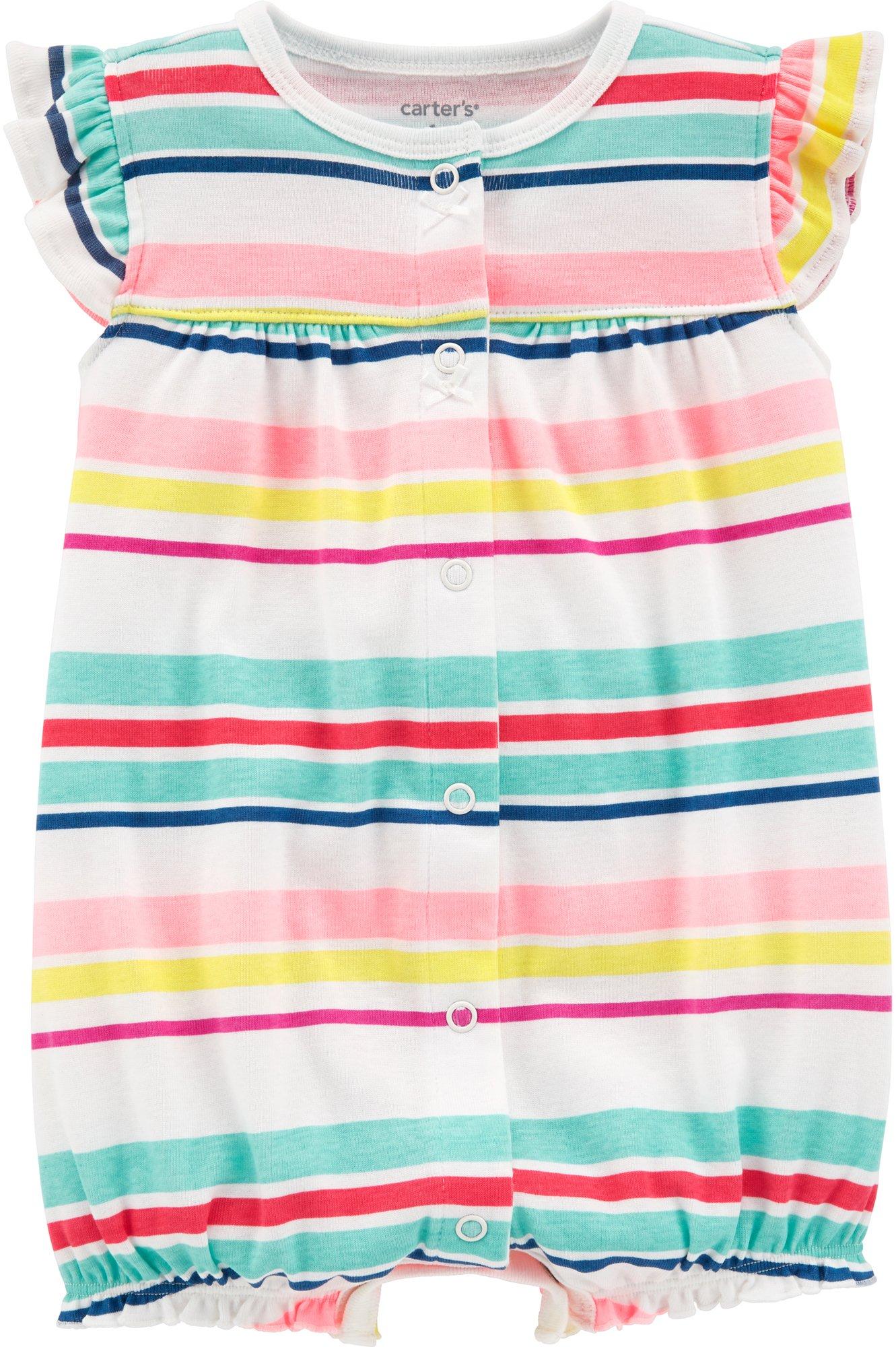 Carter's Baby Girl's Striped Cotton Romper Multi  Size NEWBORN