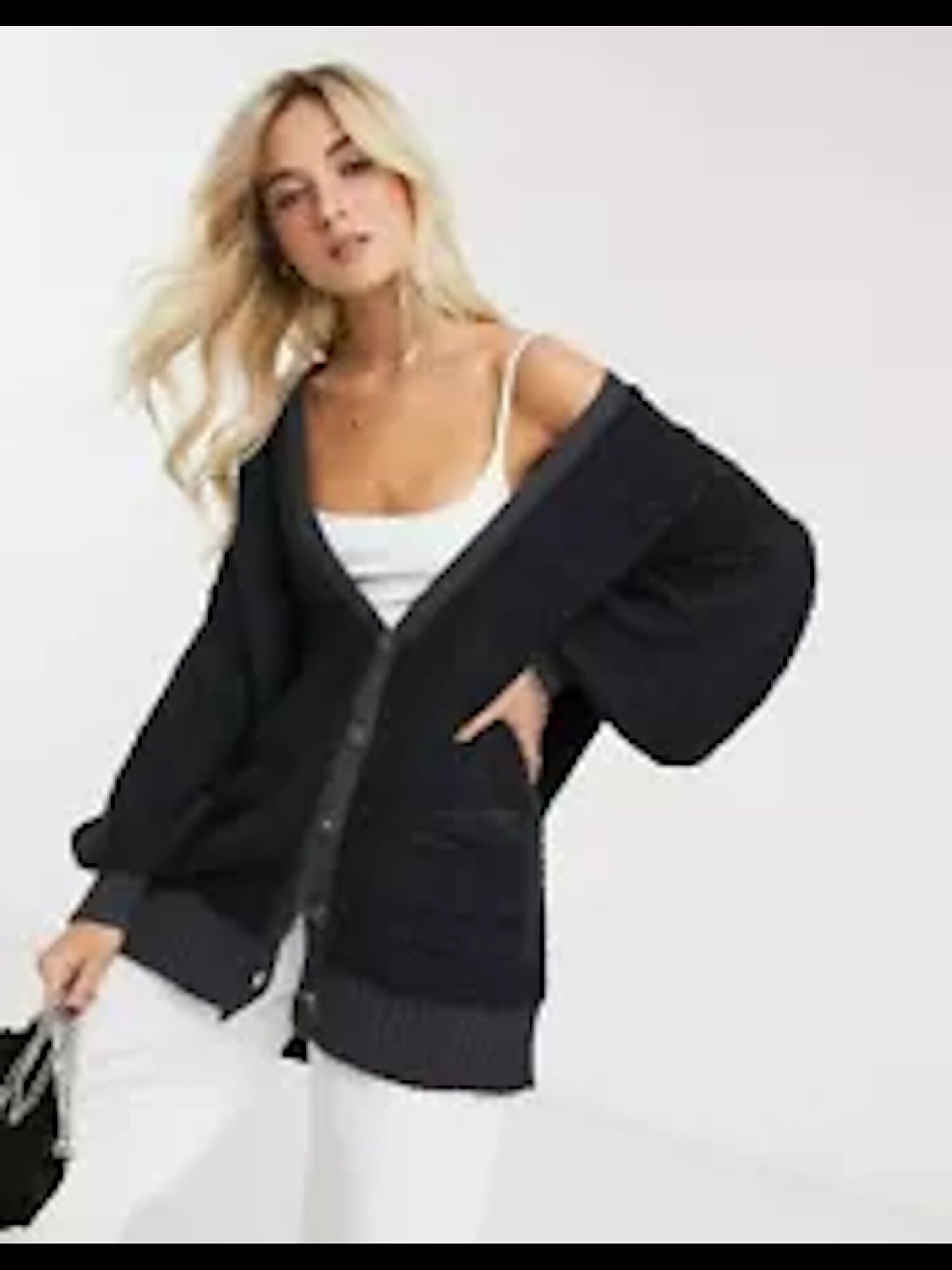 Free People महिला लॉन्ग स्लीव बटन स्वेटर काला, साइज़ मीडियम
