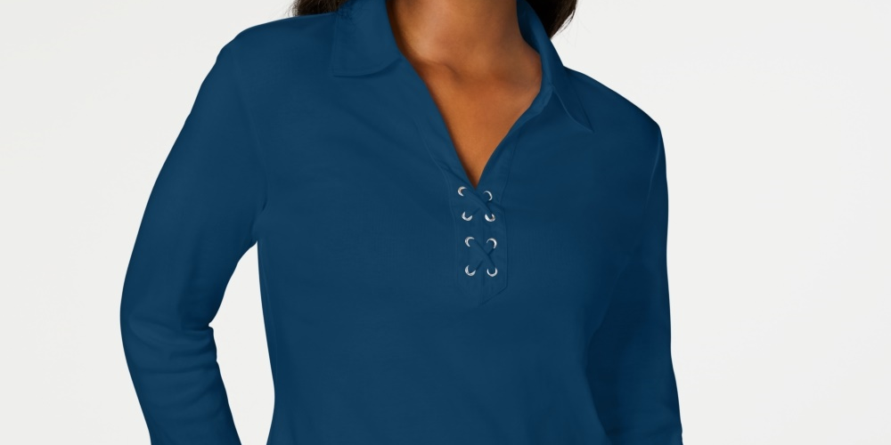 Karen Scott Women's Cotton Lace-Up Shirt Blue Size Medium