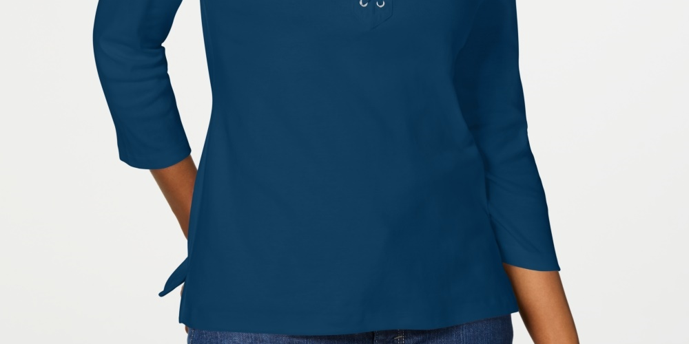 Karen Scott Women's Cotton Lace-Up Shirt Blue Size Medium