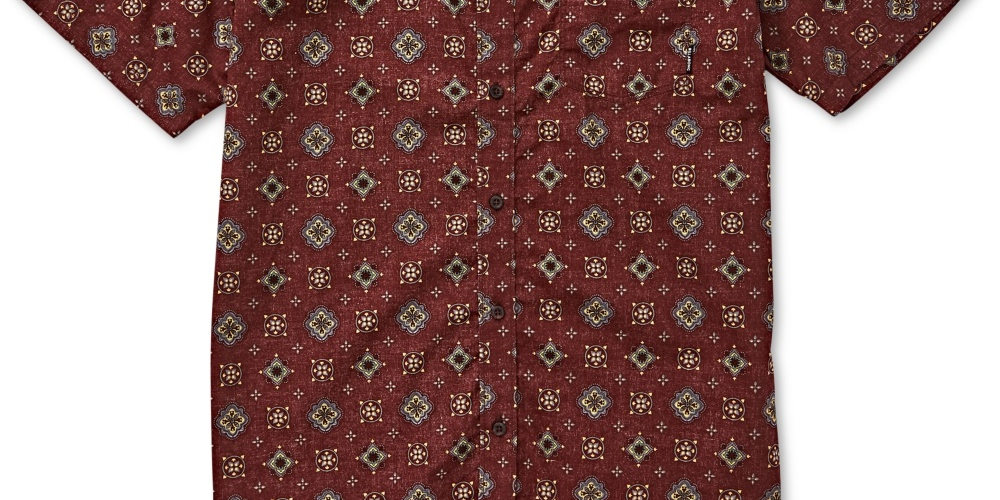 Billabong Men's Sundays Print Short Sleeve Button-Down Shirt Red Size X-Large