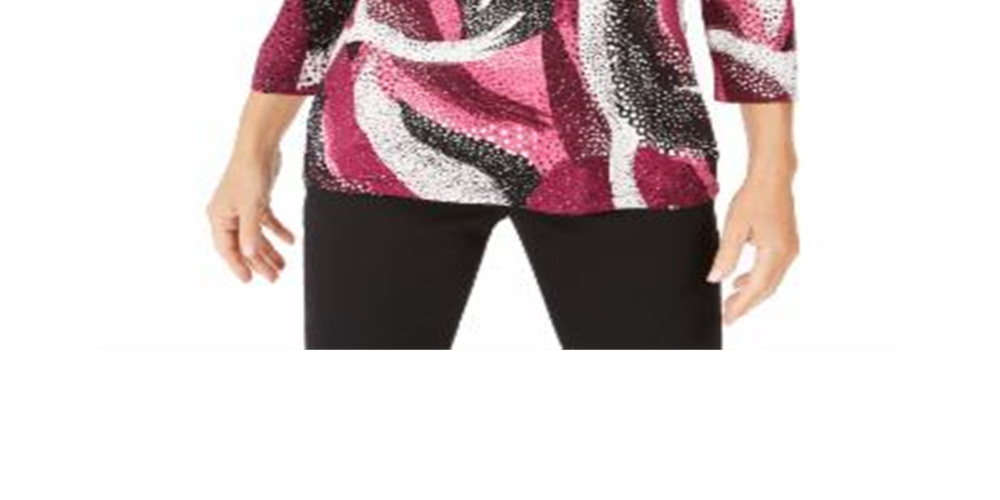 JM Collection Women's Sparkle Dot Printed Jacquard Top Pink Multi Size Petite S