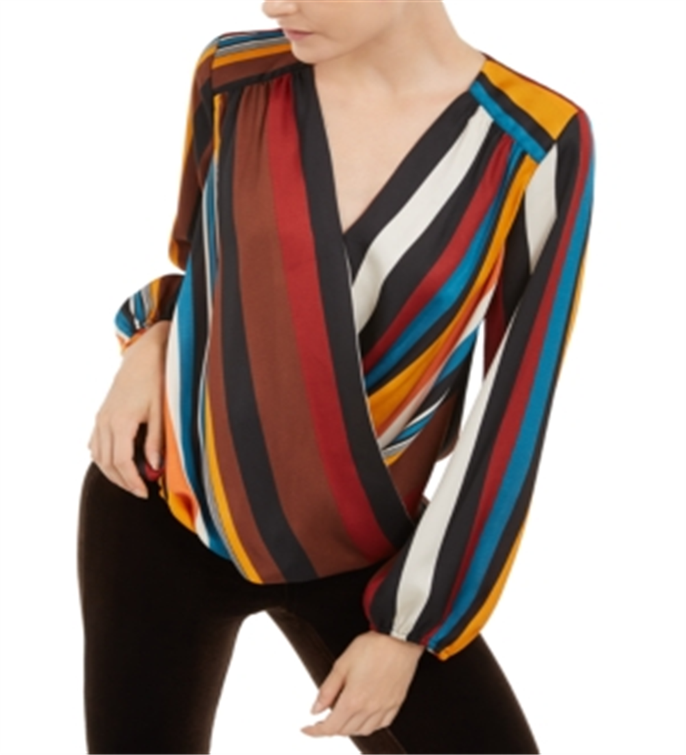 INC International Concepts Women's Striped Surplice Neck Top Orange Size Petite XL