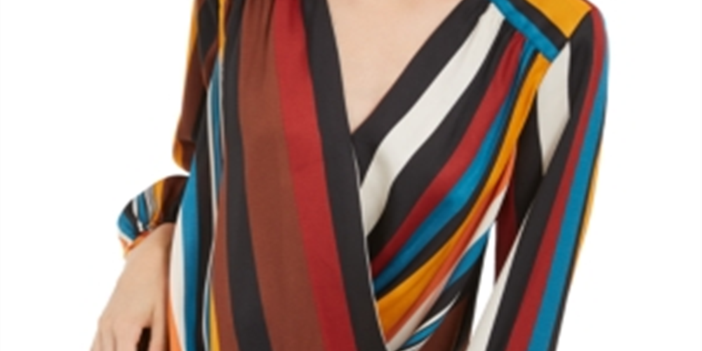 INC International Concepts Women's Striped Surplice Neck Top Orange Size Petite XL