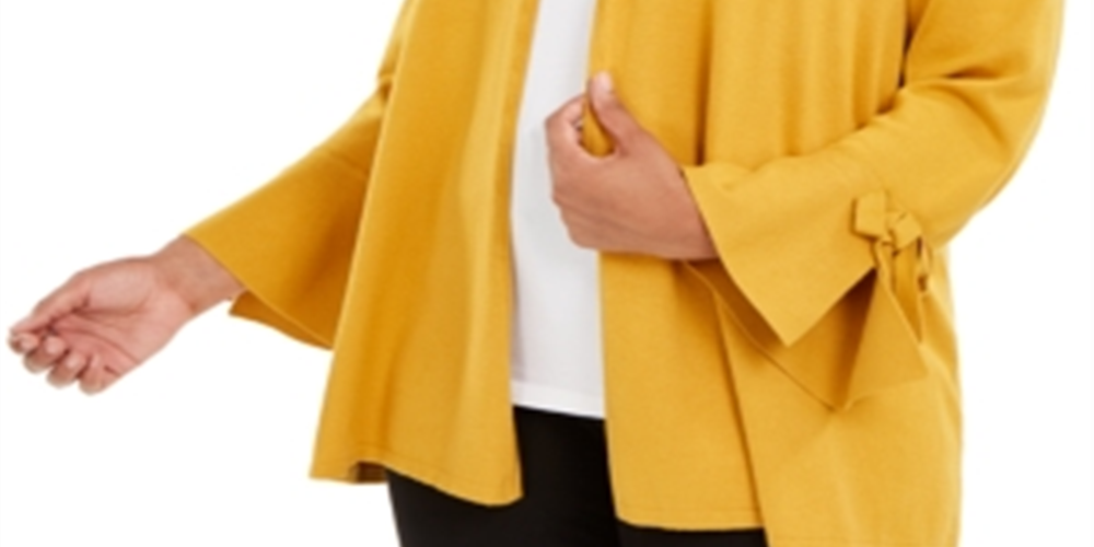 Alfani Women's Plus Tie Sleeve Cardigan Mustard  Size 0X