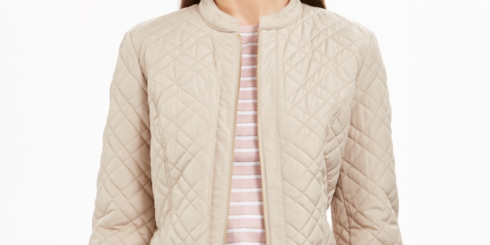 Charter Club Women's Quilted Mandarin Collar Jacket Beige Size XX-Large