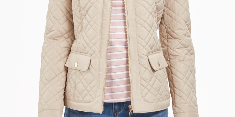 Charter Club Women's Quilted Mandarin Collar Jacket Beige Size XX-Large