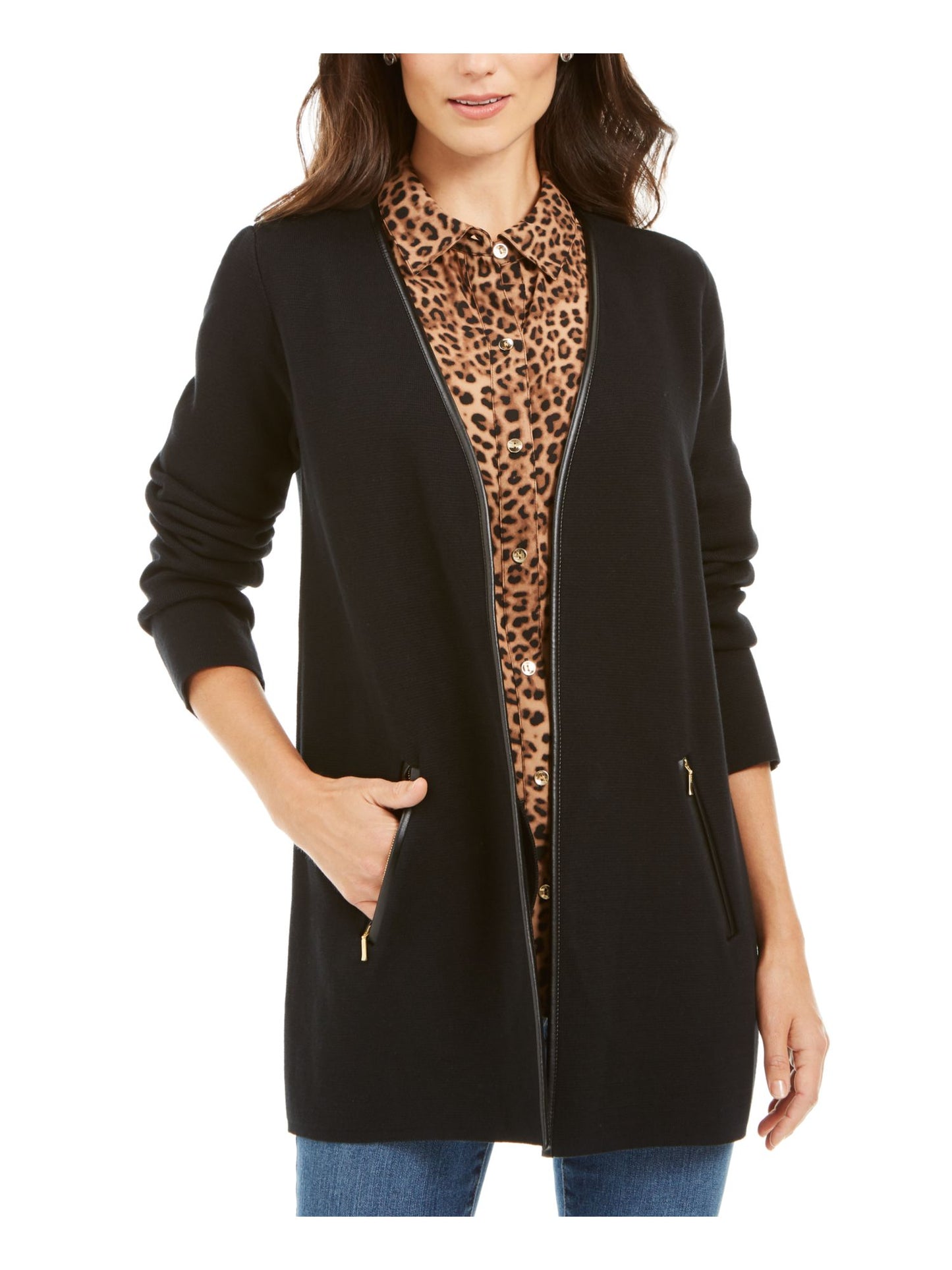 Charter Club Women's Milano Cotton Completer Sweater Black Size -Petite S/M
