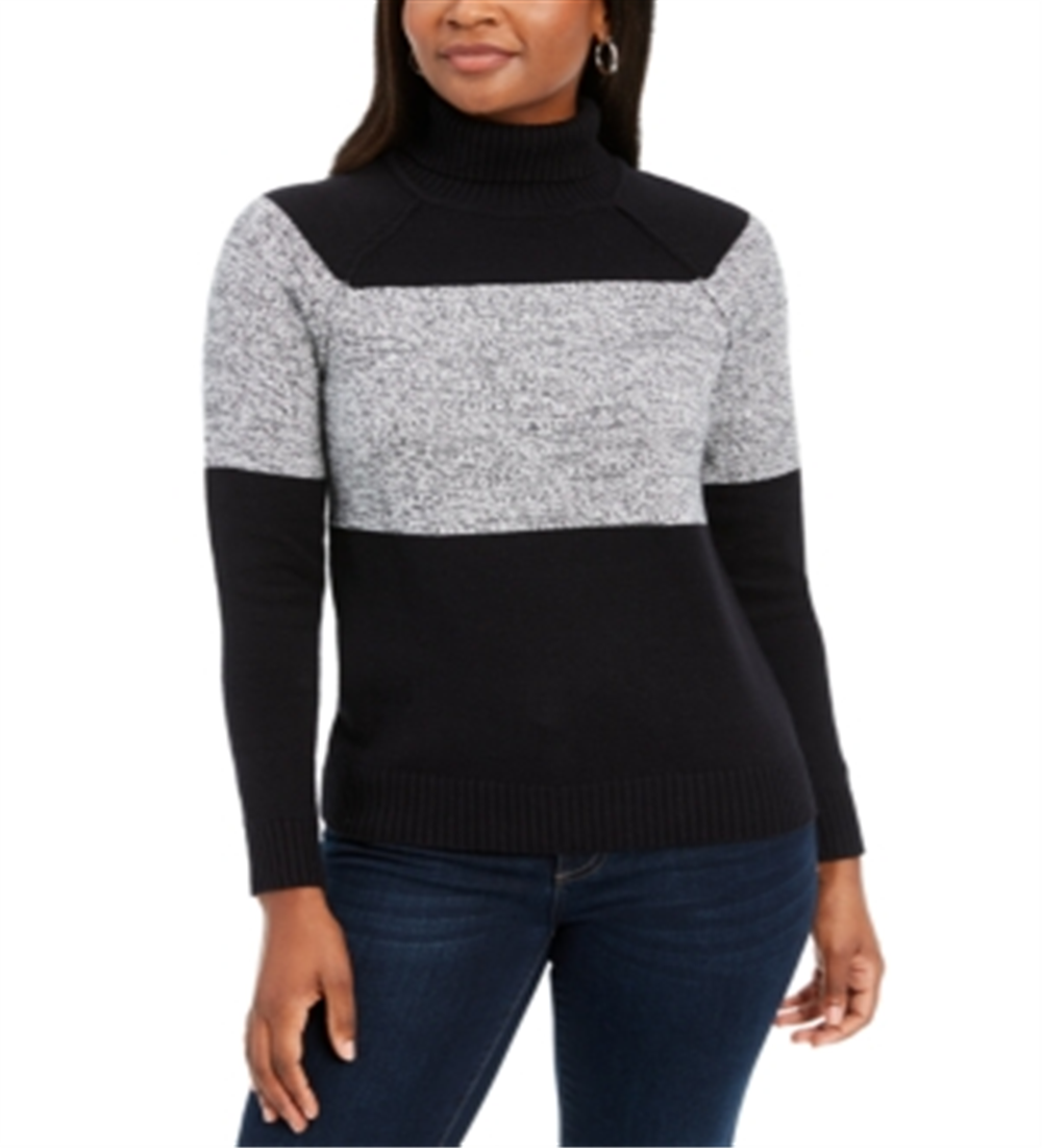 Karen Scott Women's Colorblock Cotton Turtleneck Sweater Black Size Petite S