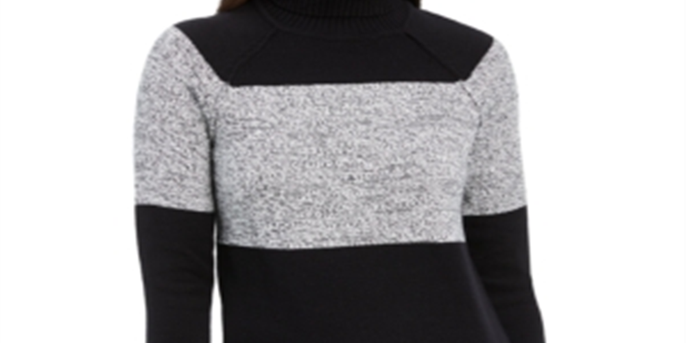 Karen Scott Women's Colorblock Cotton Turtleneck Sweater Black Size Petite S