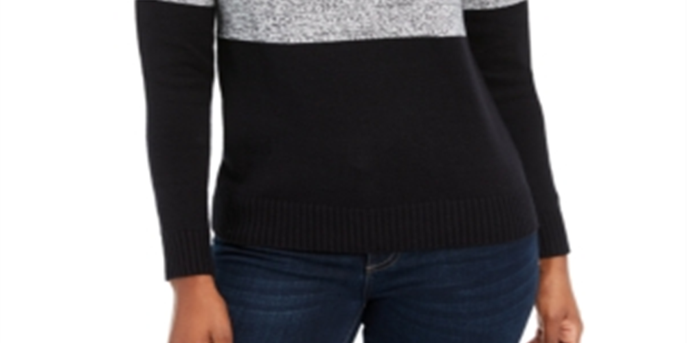Karen Scott Women's Colorblock Cotton Turtleneck Sweater Black Size Petite S