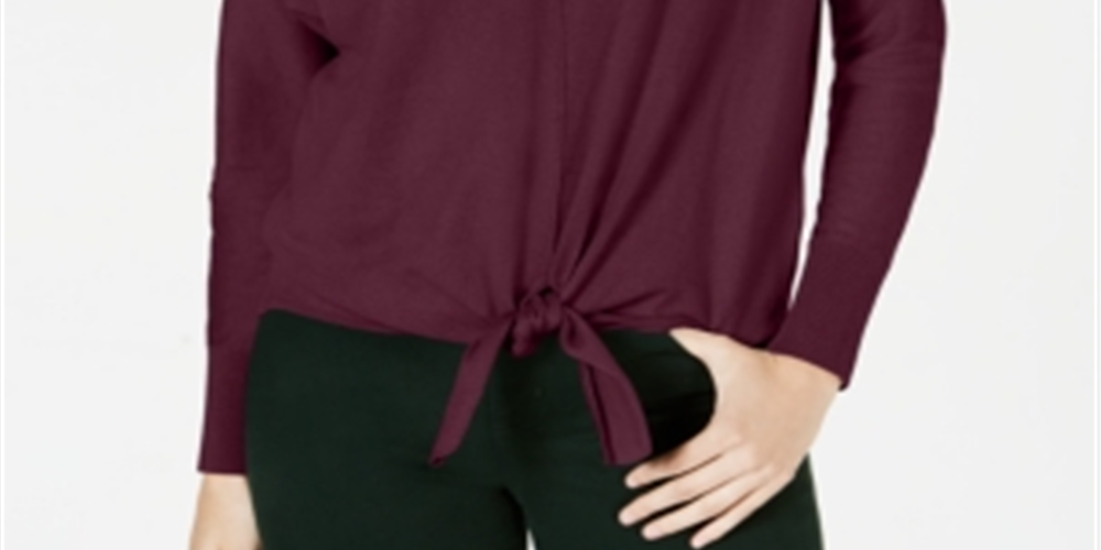 Style & Co Women's Tie Front Sweater Wine Size -PP