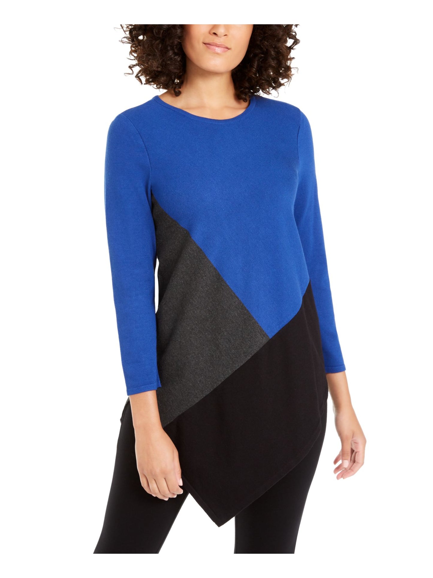 Alfani Women's Colorblocked Asymmetrical Tunic Blue Size Petite L