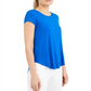Alfani Women's Satin Trim High Low T-Shirt Blue Size Petite L